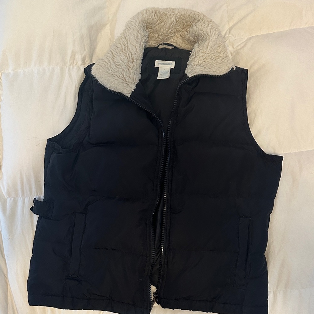 Maurices Black Puffer Vest with Cream Collar